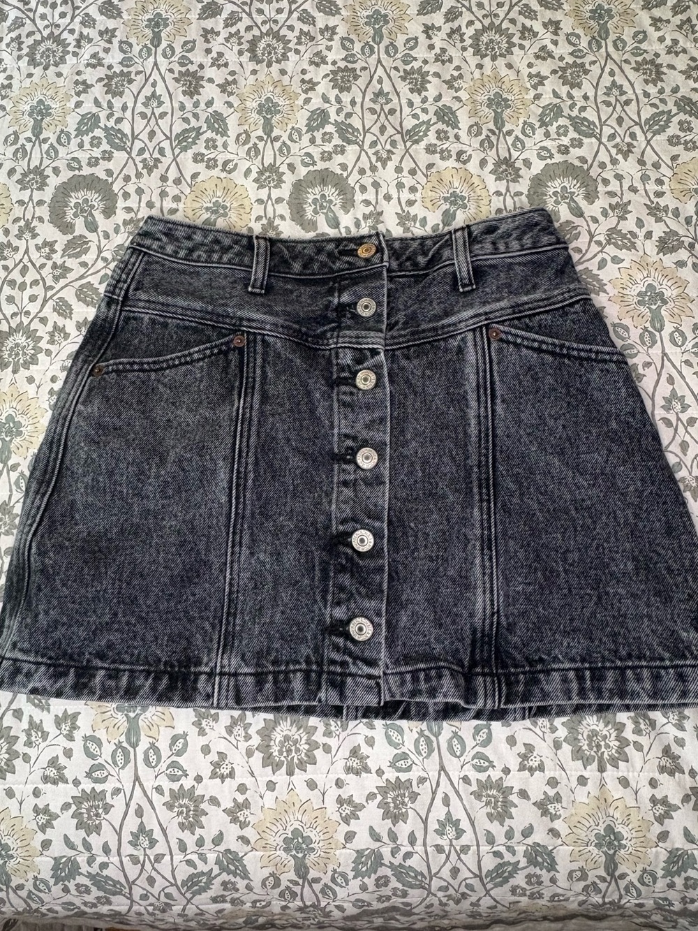 Abercrombie & Fitch Washed Black Button-Front Denim A-Line Skirt